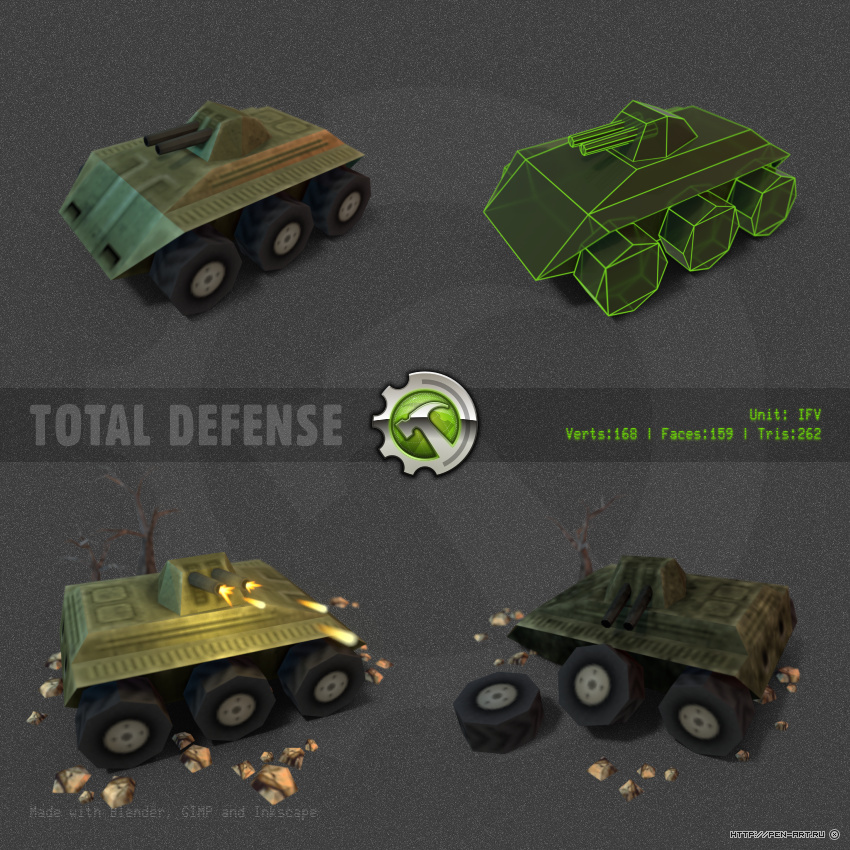 Низкополигональная модель для мобильной игры Total Defense 3D