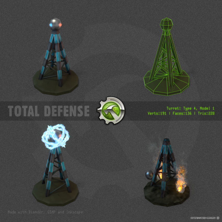 Низкополигональная модель для мобильной игры Total Defense 3D