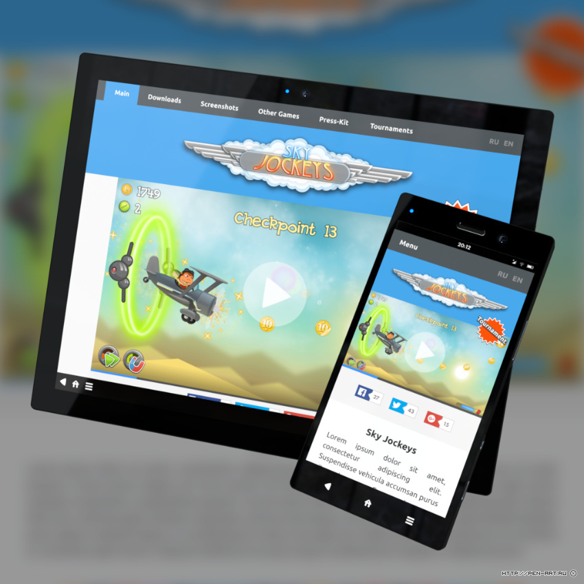 Website of mobile game Sky Jockeys